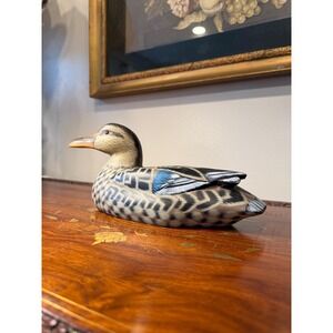 Vintage Wood Duck Decoy with Glass Eyes - Hand Carved Mallard